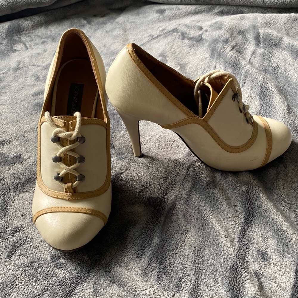 Cream and Tan lace-up Heels